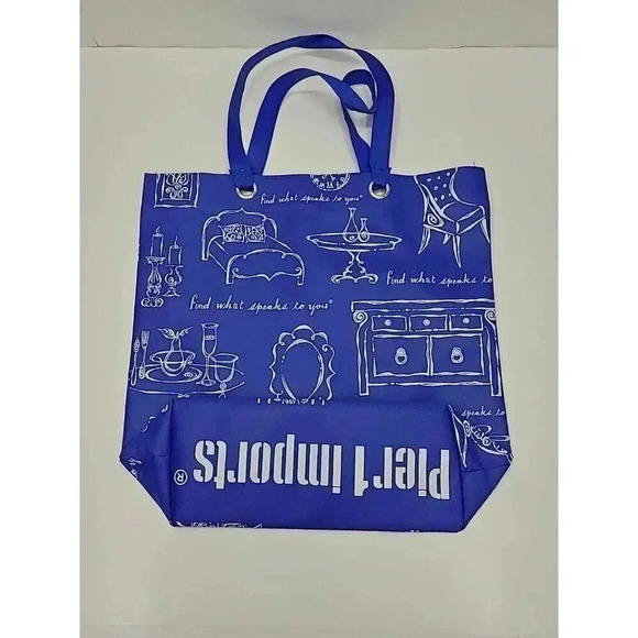 Pier 1 Imports Large Reusable Shopping Bag Blue and White - Picture 1 of 4